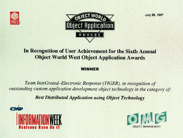 [Object World Award - Best Distributed Application Using Object Technology]